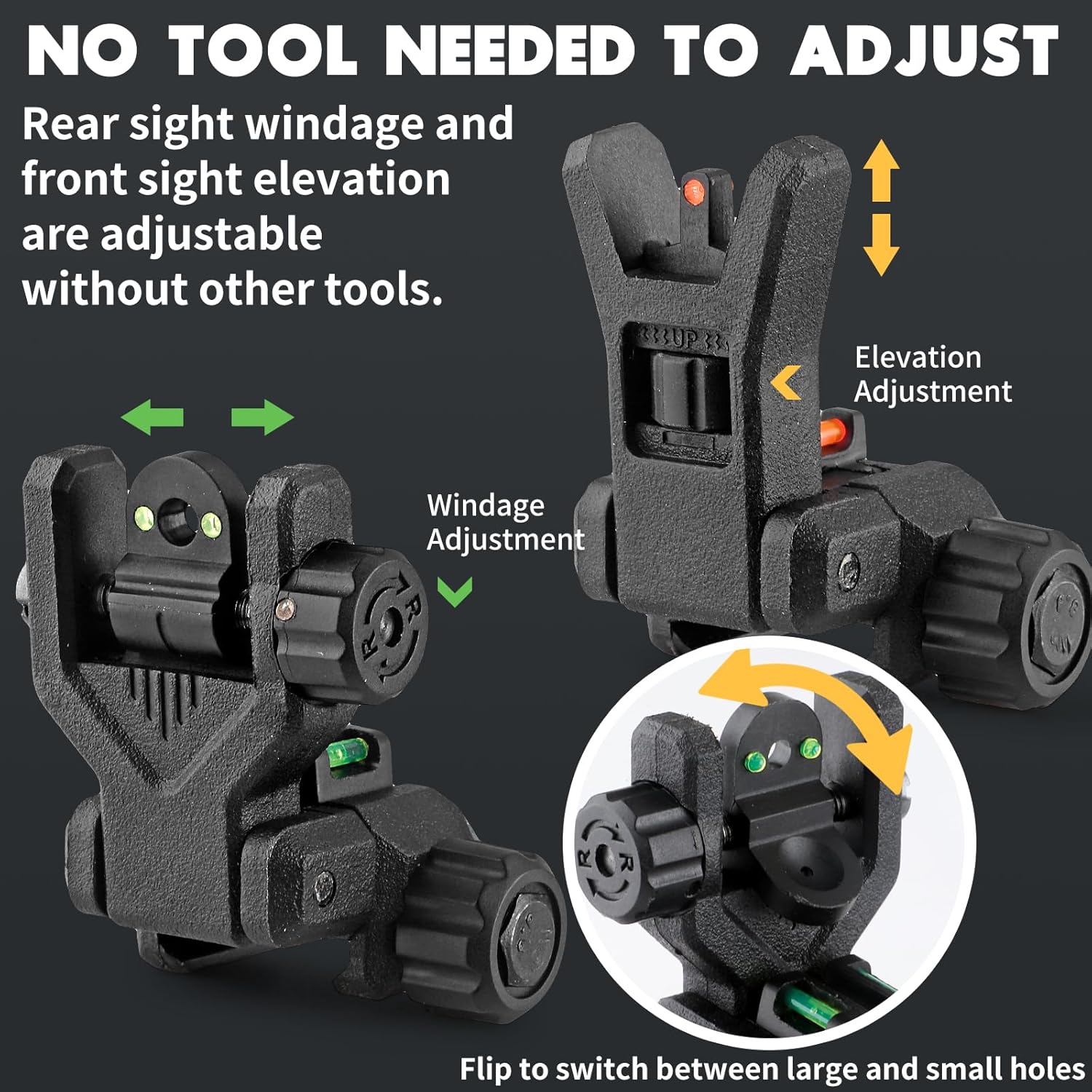 ZBULAR Fiber Optic Sights - Flip Up Front & Rear Backup Sights with Green & Red Dots