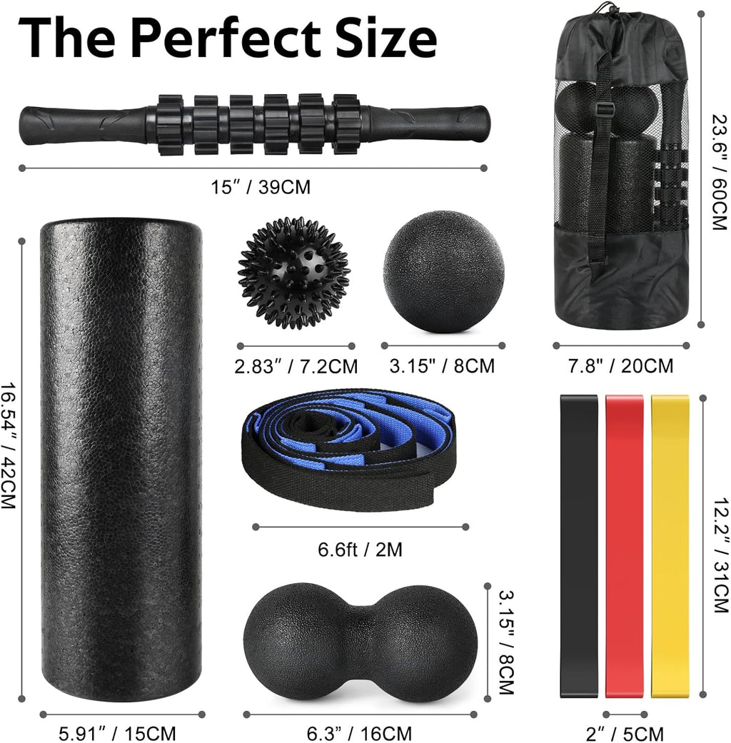 Skiennix 7-in-1 Foam Roller Set - Deep Tissue Muscle Massager with High Density Roller, Bands & Ball