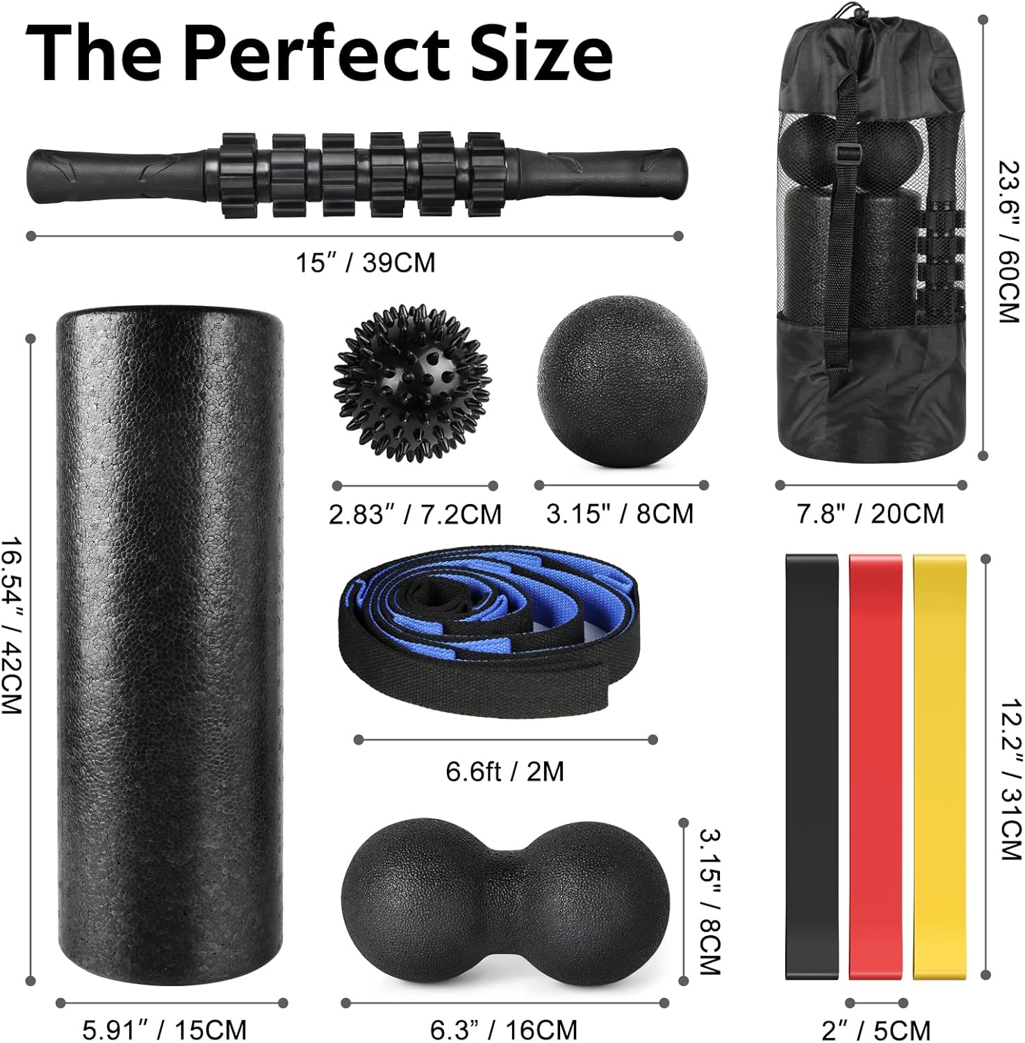 Skiennix 7-in-1 Foam Roller Set - Deep Tissue Muscle Massager with High Density Back Roller & Accessories
