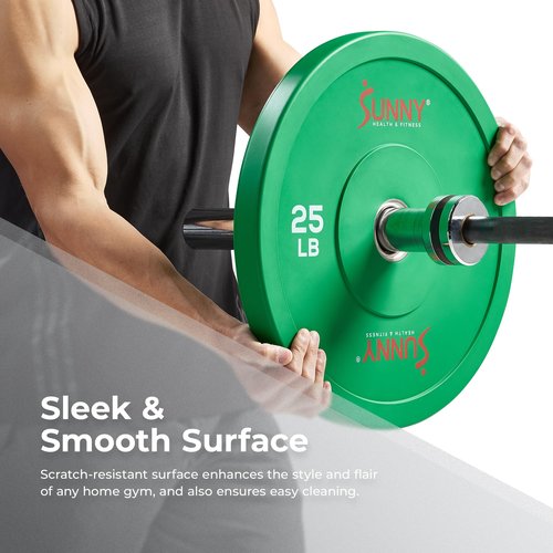 Sunny Health & Fitness Elite 2-Inch Rubber Olympic Bumper Weight Plate 10, 15, 25, 35, 45 & 55 LB w/ Steel Hub for Home Gym, Body Building, Strength Training, Barbell, Deadlifts, Weightlifting 10 POund (Pair) - SF-OP01-10