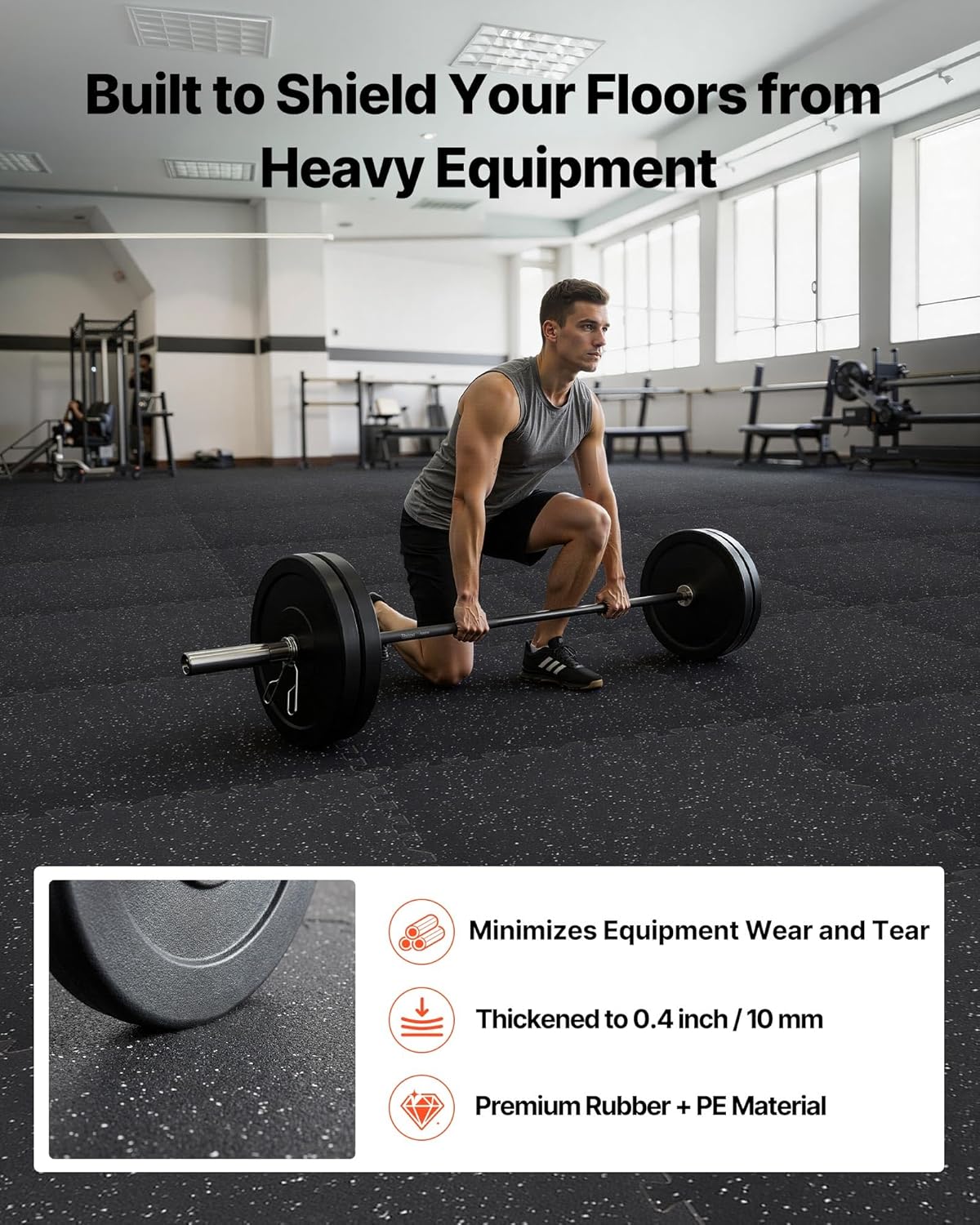 VEVOR Gym Flooring Tiles - 0.4 Inch Thick Interlocking Rubber Mats | 24 x 24 Inch, Black & White, 96 sq.ft