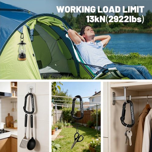 **Skiennix Heavy Duty Carabiner Clip - 800lbs Strength for Camping & Hiking | D-Ring Keychain Hook**