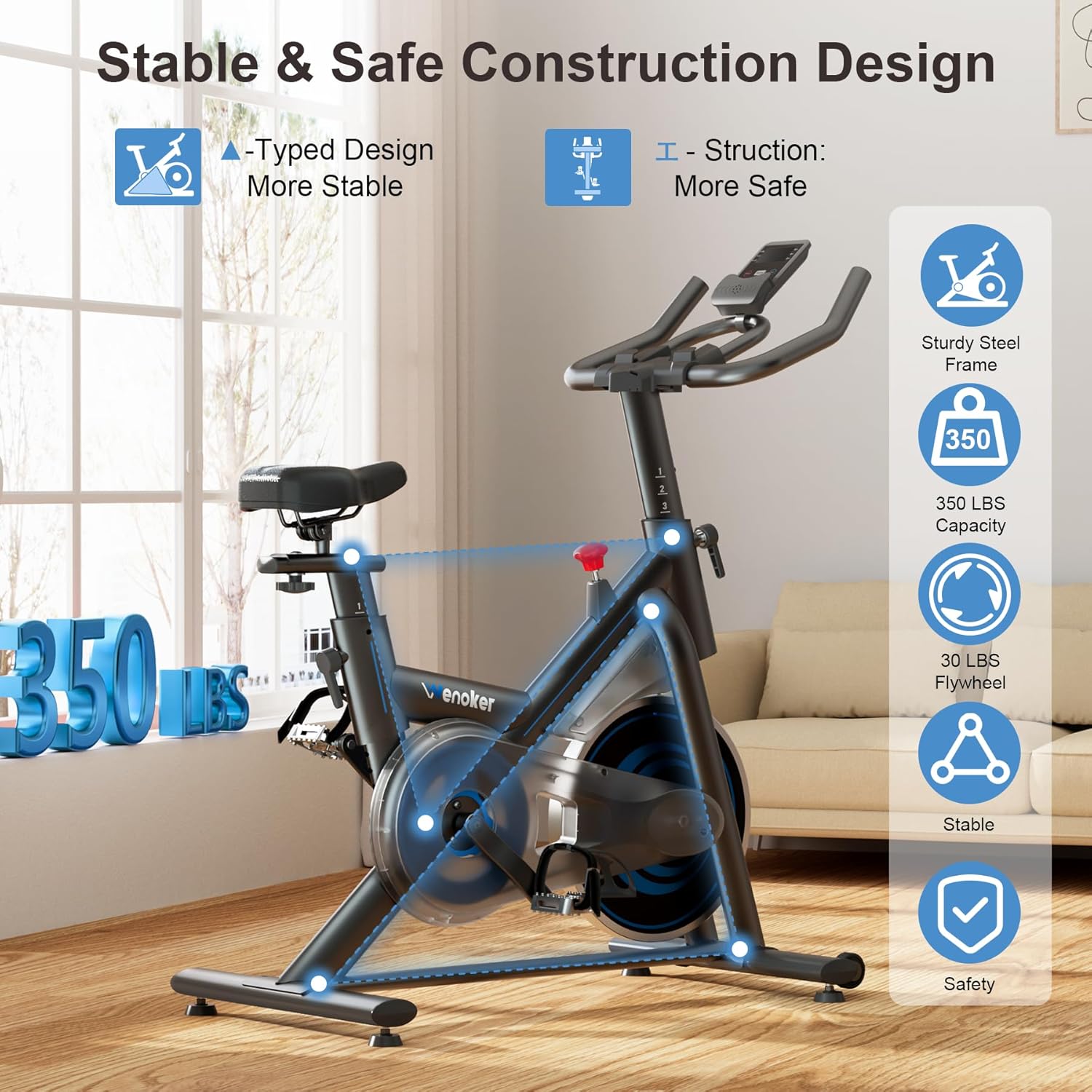 Skiennix Exercise Bike - 350LB Magnetic Resistance Indoor Cycling with App Sync & Adjustable Seat