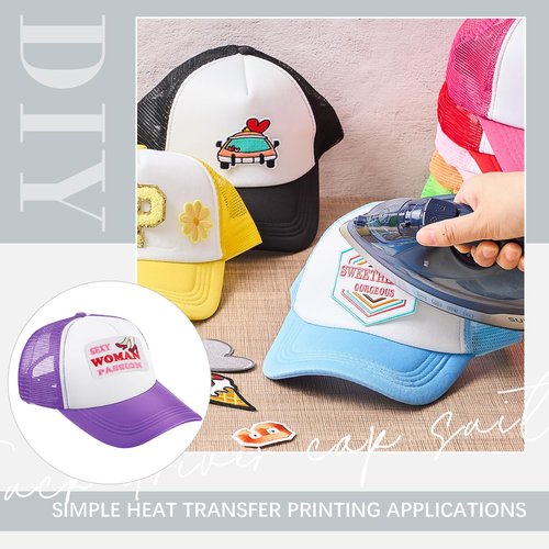 Hercicy 12 Pack DIY Trucker Hats Kit, Sublimation Blank Baseball Caps with 120 pcs Embroidered Patches DIY Craft for Party