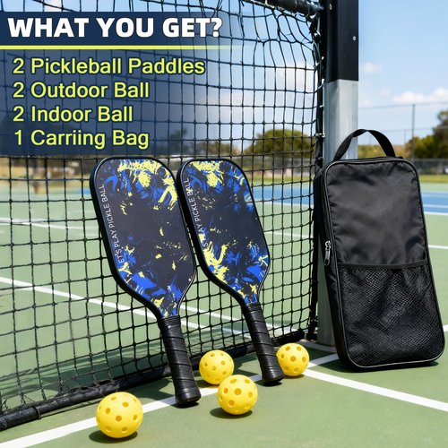 Windblazer Pickleball Paddles Set of 2, Lightweight Pickle Ball Rackets 2 Pack with 2 Balls, Carbon Fiber Pickleball Paddle for Women& Men