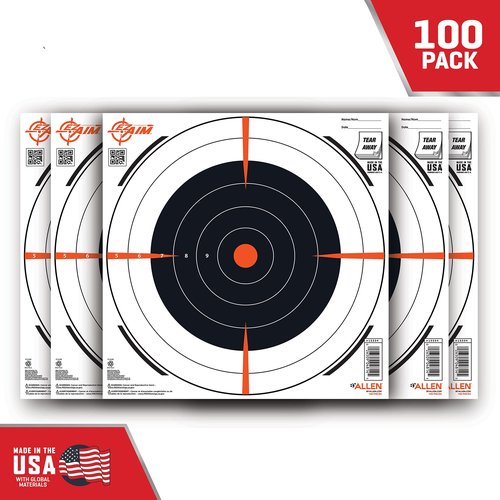 Allen Company EZ Aim Paper Shooting Targets, Bullseye, Peel Away Target Pad, 12" Square, 100-Pack, Black/Orange/White, One Size, (15334-100)