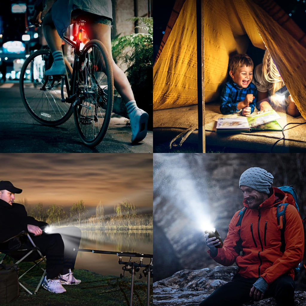 SODPE Bike Light, Sloar & USB Rechargeable Bicycle Light Set with Horn, Super Bright LED Bike Lights for Night Riding Front and Back, Waterproof Safety Headlight and Rear Taillight Set