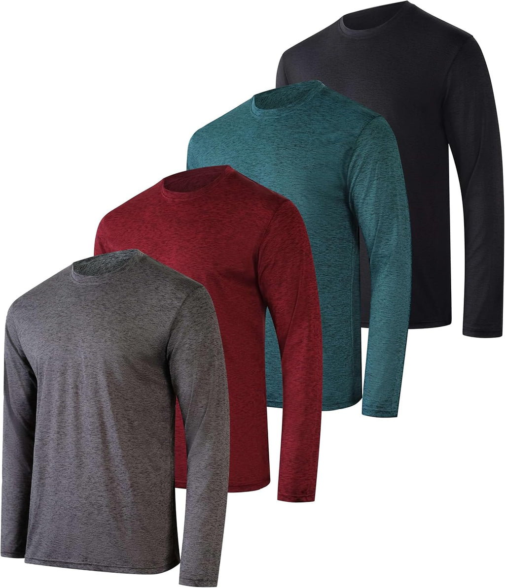 Real Essentials Men's Long Sleeve Dry Fit T-Shirts - UPF 50 Wicking Workout & Hiking Tees | 4 Pack