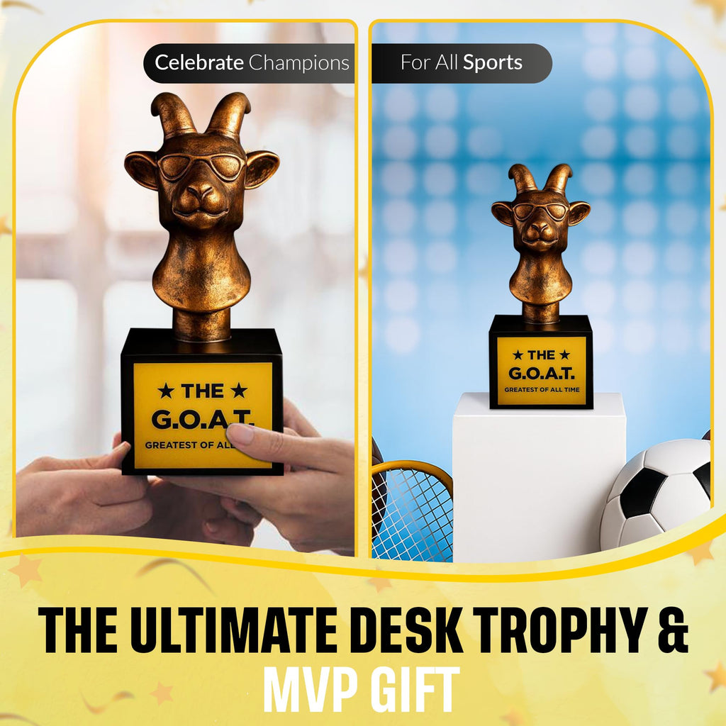 The Goat Trophy Award - Greatest of All Time Funny Trophy for Winners with Golden Engraved Plate - Perfect for Competitions, Office and Party Winners - Unique Goat Decor