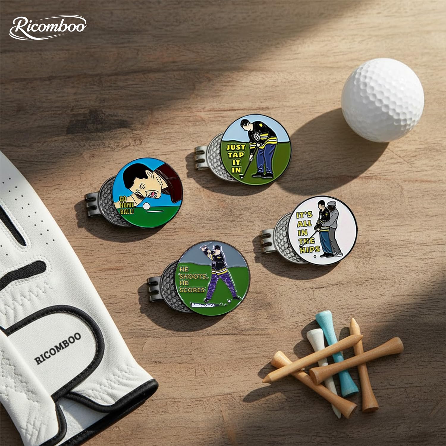 Ricomboo Golf Ball Marker with Magnetic Hat Clip, Funny Money Design Markers for Men & Women, Golf Accessories Gifts for Birthday, Father’s Day, Players, Golfer (4 PCS)