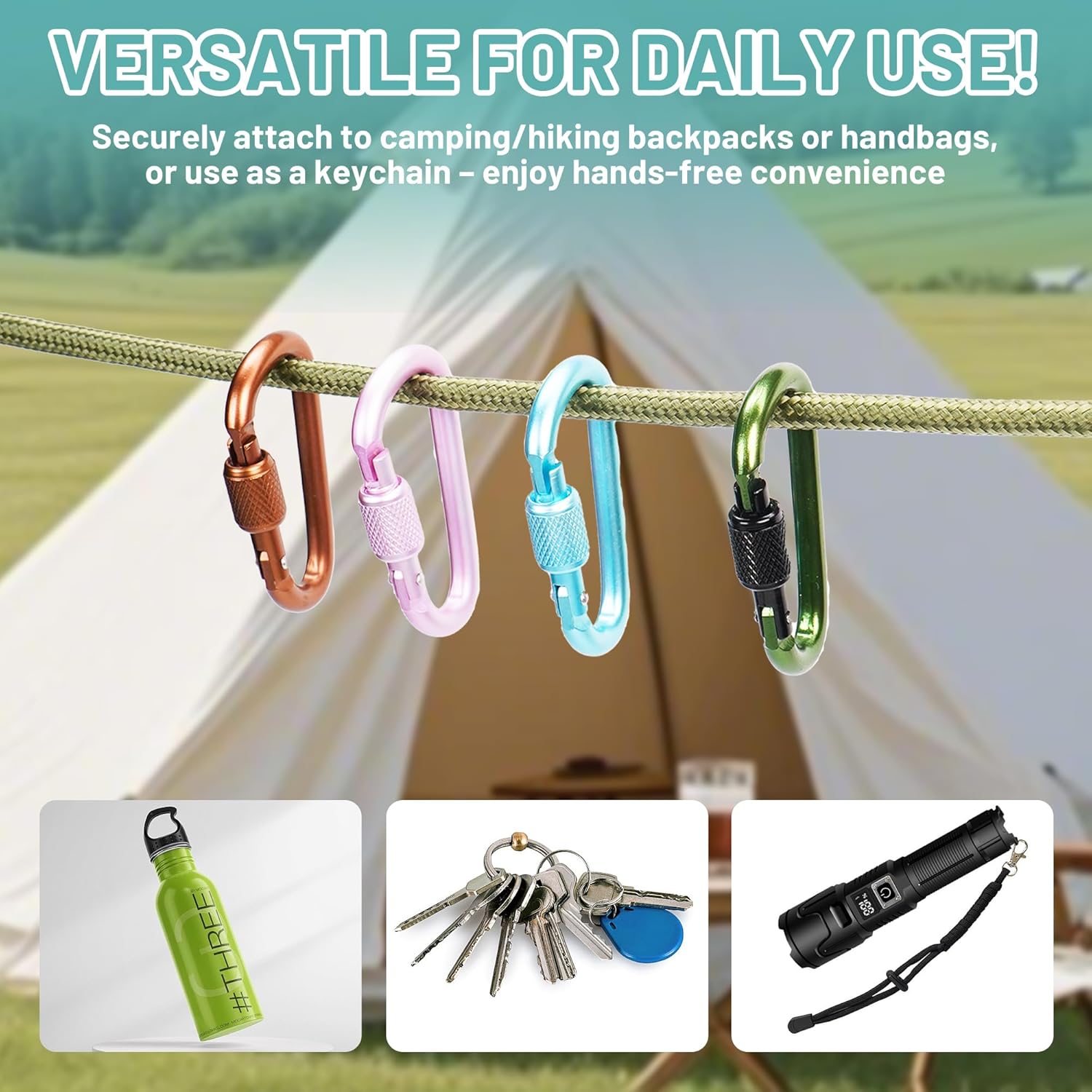 Skiennix Multi-Pack Aluminum Carabiner Clips - Ultra-Light Spring & Locking for Hiking, Outdoor Use