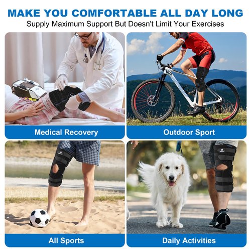 Knee Braces for Knee Pain Women Men, 16inch Hinged Knee Brace with for Side Stabilizers Meniscus Tear Knee Pain ACL MCL Injury Recovery Wraparound Knee Support with 4 Adjustable Compression Straps