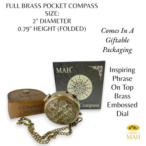Handmade Religious Compass – “God is with You” Engraved Working Brass Gift – Christian Baptism, Confirmation, Christening or First Communion Keepsake for Boys, Teens & Men – Guided by Faith