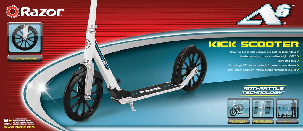 Razor A6 Kick Scooter for Kids 8+ | Extra-Tall Handlebars & Longer Deck, 10" Wheels, Anti-Rattle Tech