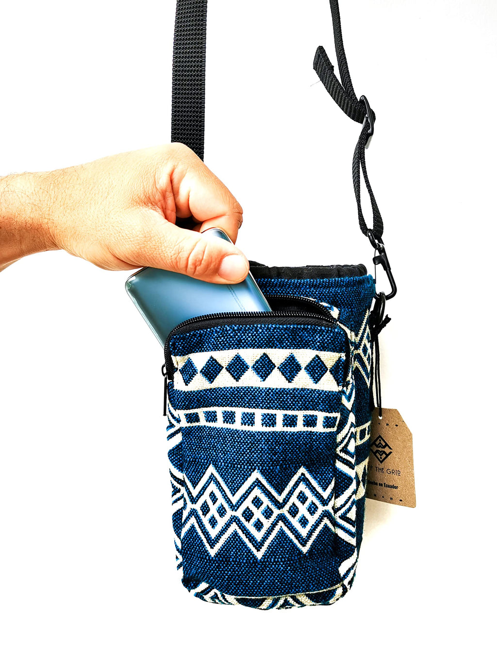 Water Bottle Holder with Strap & Pocket for Phone, Card, Cash or Keys | Bottle Sleeve Carrier for Walking, Backpacking | Hydro and Iron Flask Sling Bag | Camping Accessories (64, Laguna Blue)