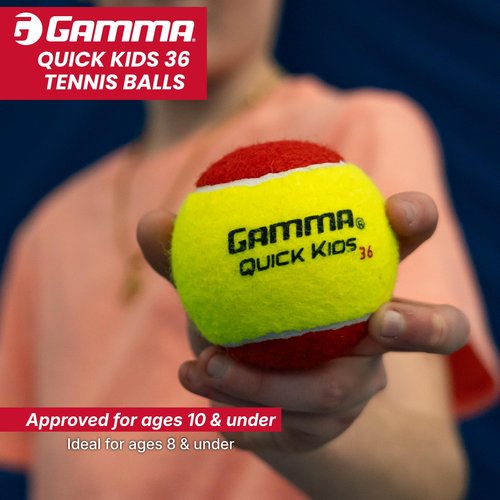 GAMMA Quick Kids 36 Training Tennis Balls for Kids & Beginners, Low-Compression Core Reduces Speed & Bounce, Great for Tennis Practice, USTA & ITF Approved for Use in 10 & Under Tournaments, Bag of 12