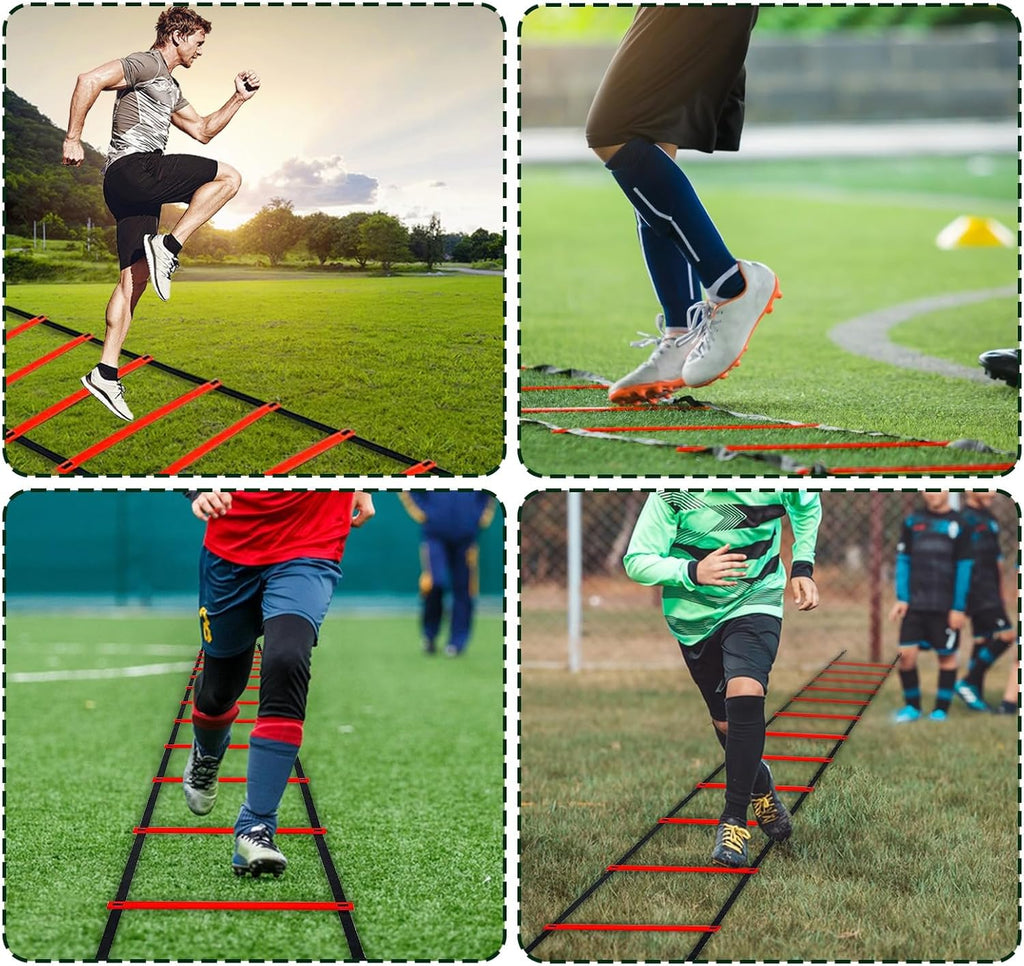 Professional Agility Ladder - 20ft Speed Training Set with 12 Soccer Cones, 4 Hurdles & Parachute