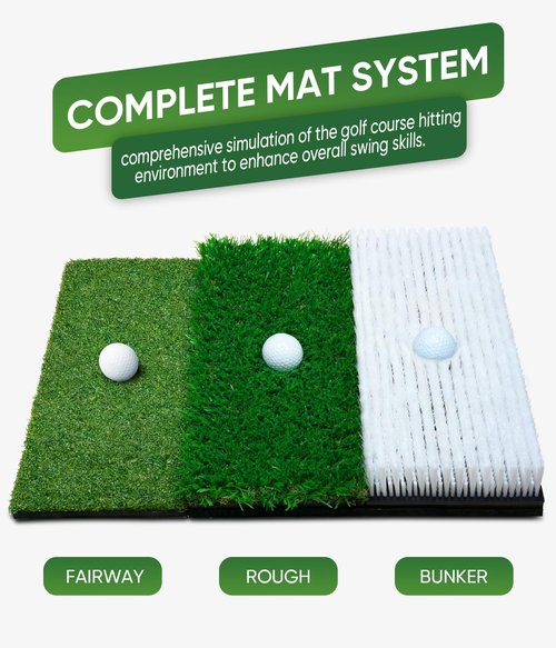 Jiskan Golf Hitting Mat System Includes Bunker, Fairway and Rough Replaceable Mat, Complete Practice Equipment Indoor and Outdoor Swing Trainer Aid Accessories Gifts for Men