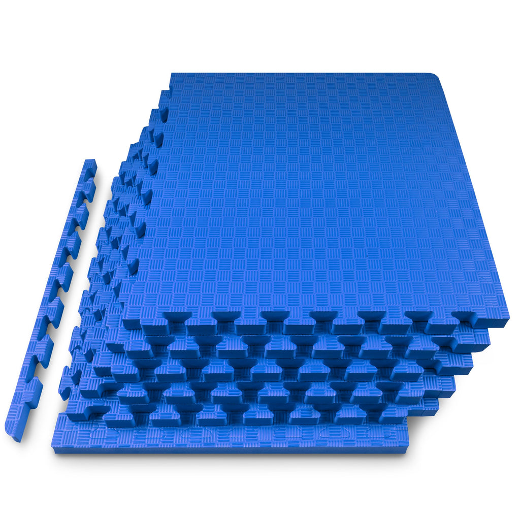 ProsourceFit Exercise Puzzle Mat 1-inch, Checkered EVA Foam Floor Tiles w/Non-Slip Texture, Interlocking Design for Adjustable Gym Surfaces, Shock Absorbing, Blue, 24 SQ FT - 6 Tiles