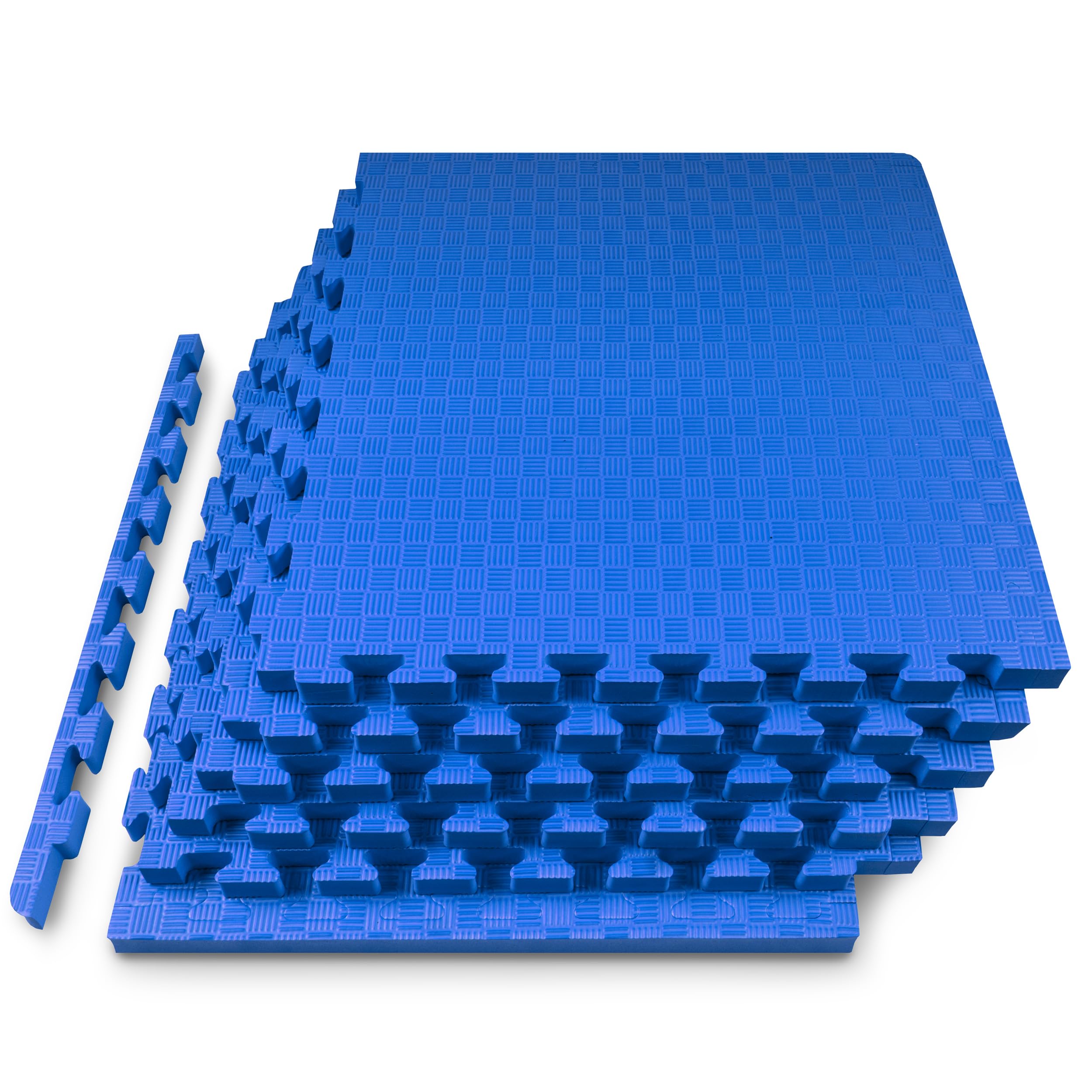 ProsourceFit Exercise Puzzle Mat 1-inch, Checkered EVA Foam Floor Tiles w/Non-Slip Texture, Interlocking Design for Adjustable Gym Surfaces, Shock Absorbing, Blue, 24 SQ FT - 6 Tiles