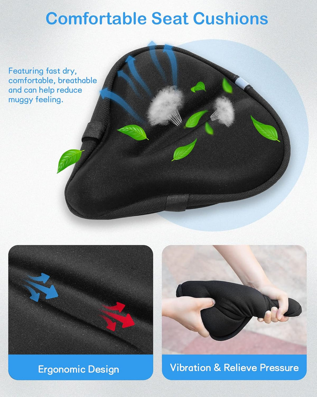 Skiennix Bike Seat Cushion - Gel Cover for Ultimate Comfort | Fits All Bikes (11x10 Inch)