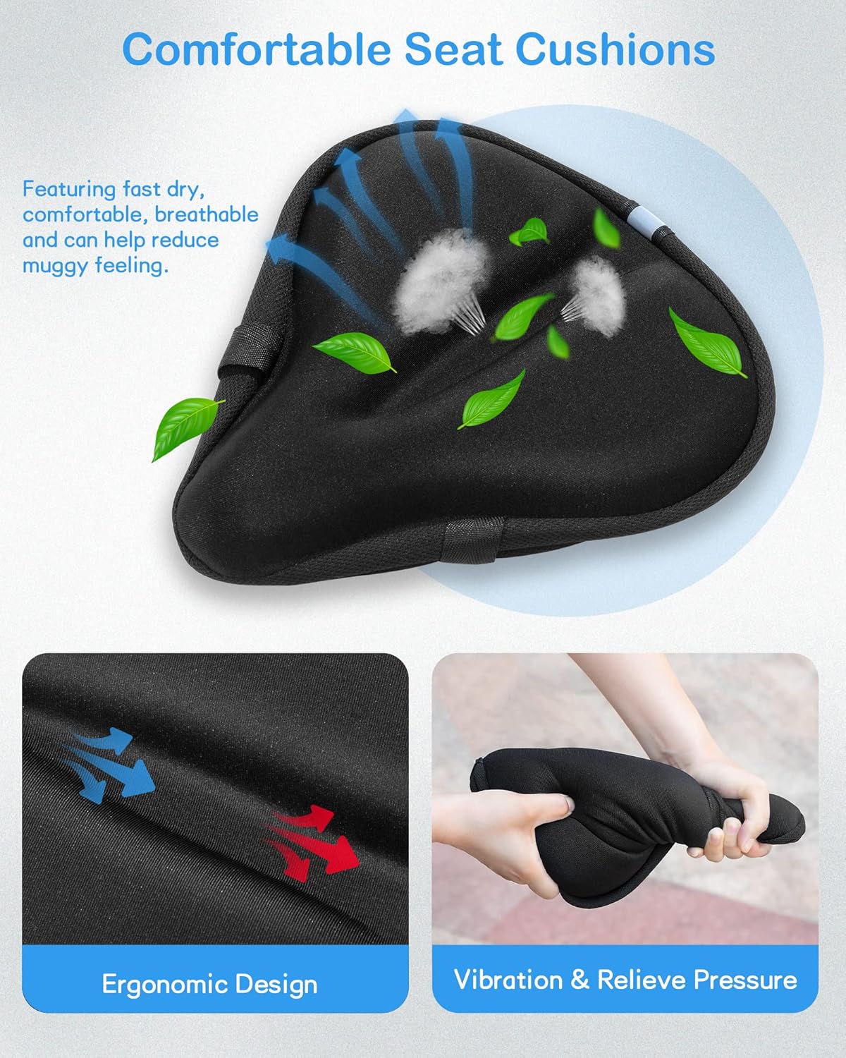 Skiennix Bike Seat Cushion - Gel Cover for Ultimate Comfort | Fits All Bikes (11x10 Inch)