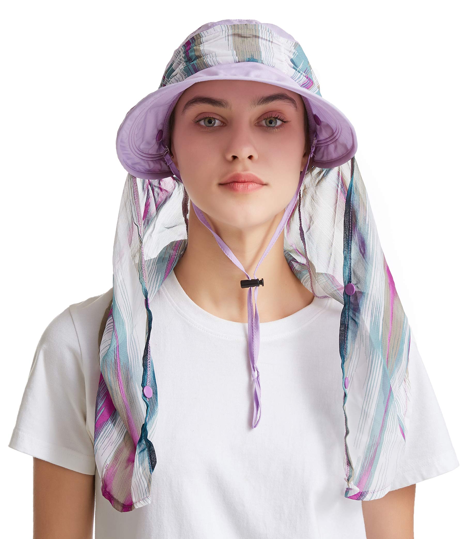 icolor Women Sun Hats UPF 50 Sun Protection Hat Summer Outdoor Neck Shield Flap Visor Hat Ponytail Hats Wide Brim Beach Hat (Lightpurple)