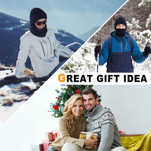 Sofier Winter Hat Fleece Lined Beanie with Earflap Neck Warmer Scarf Touchscreen Gloves Warm Knit Set for Men Women