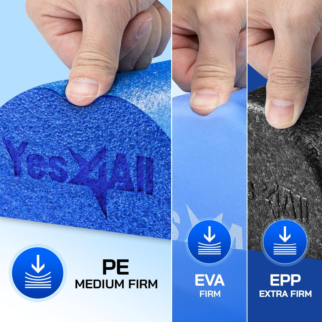 Yes4All Medium Firm Half Foam Roller - Versatile PE Foam for Post-Workout Relaxation | 12/18/24/36 Inch Sizes