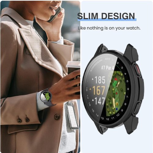 Compatible for Garmin Approach S50 Case, Lamshaw Hard PC Case with Tempered Glass Screen Protector Compatible with Garmin Approach S50 (2 Pack-Black+Black)
