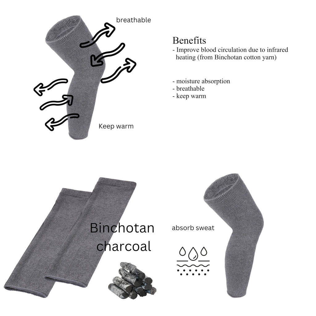 SENIOR ICARE Elastic Cotton Knee Warmers, Long Knee Sleeves for Men and Women - Circulation Support and Joint Pain Relief, Arthritis Aid, One Pair, Made in Japan