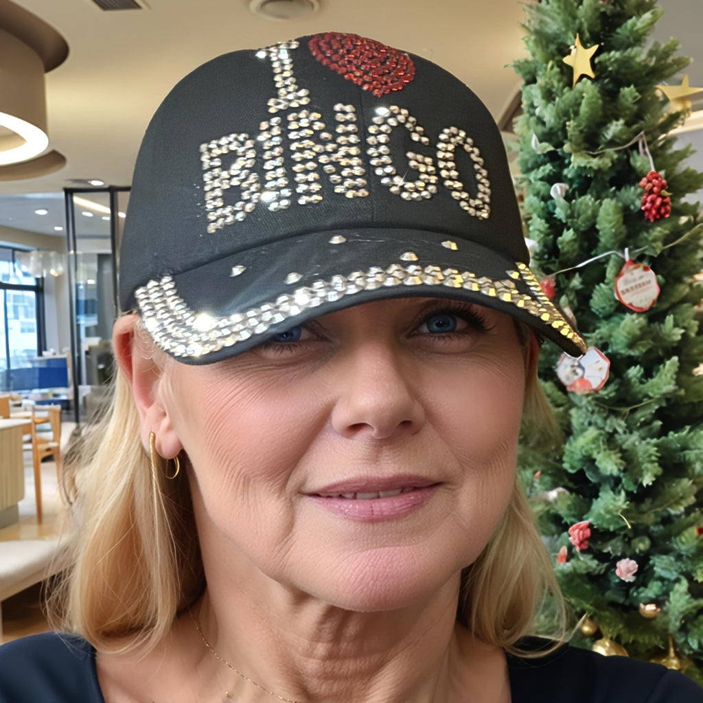 Popfizzy I Love Bingo Hat for Women, Bingo Lover Baseball Hat, Adult Bedazzled Rhinestone Hats, Bling Bingo Gifts, Black