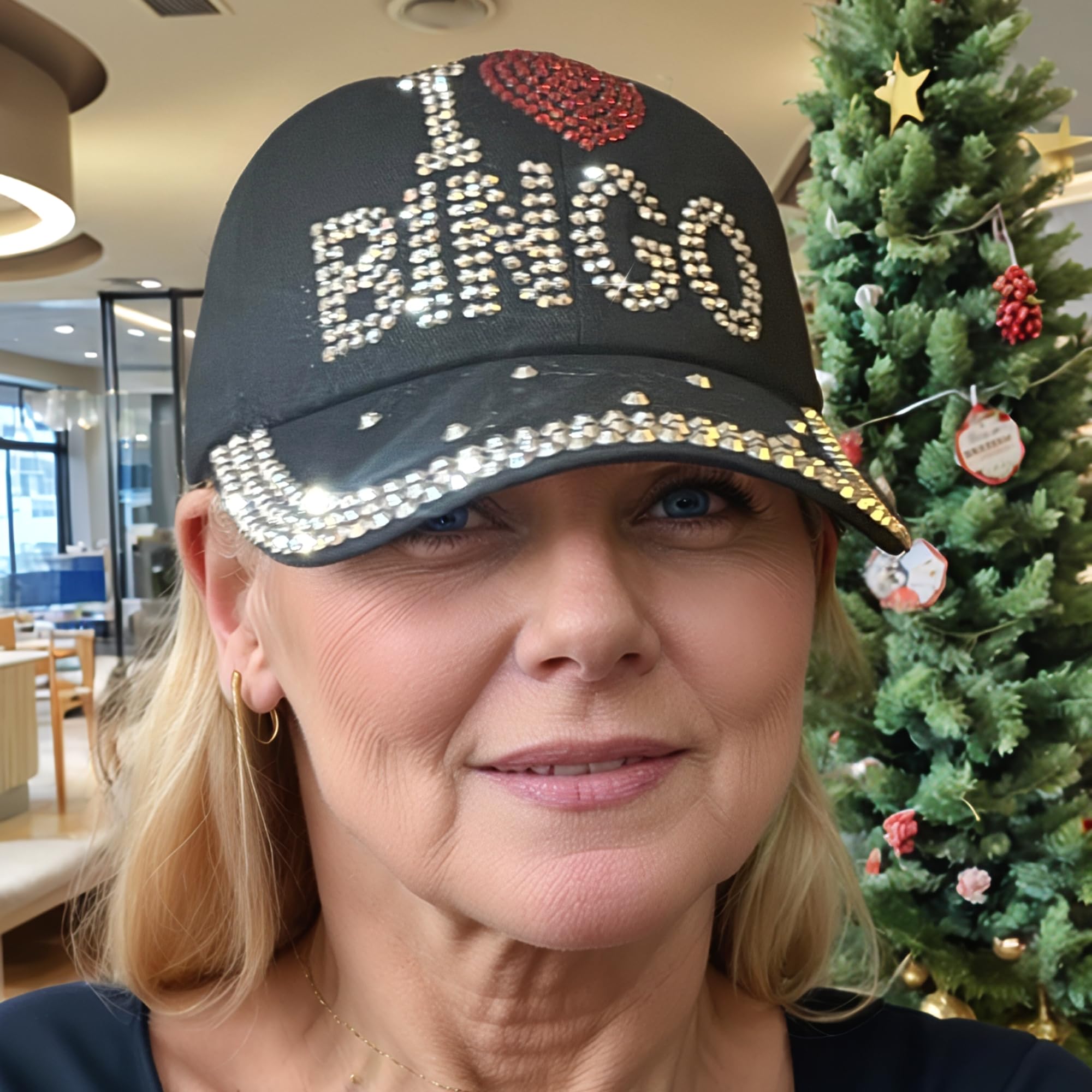 Popfizzy I Love Bingo Hat for Women, Bingo Lover Baseball Hat, Adult Bedazzled Rhinestone Hats, Bling Bingo Gifts, Black