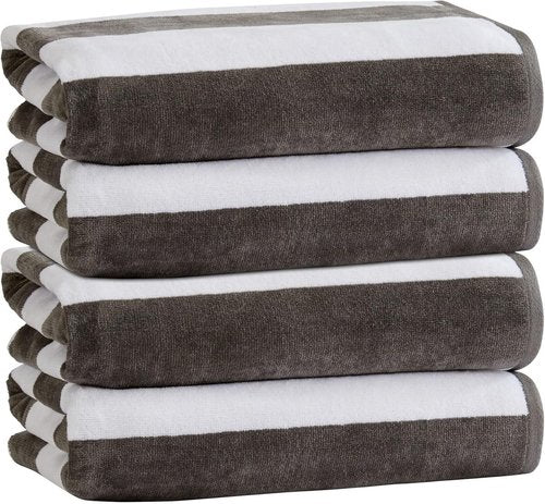 Market & Place 100% Cotton Velour Beach Towel Set - Ultra Soft & Highly Absorbent 30" x 60" Towels | Marina Collection (4-Pack, Charcoal)