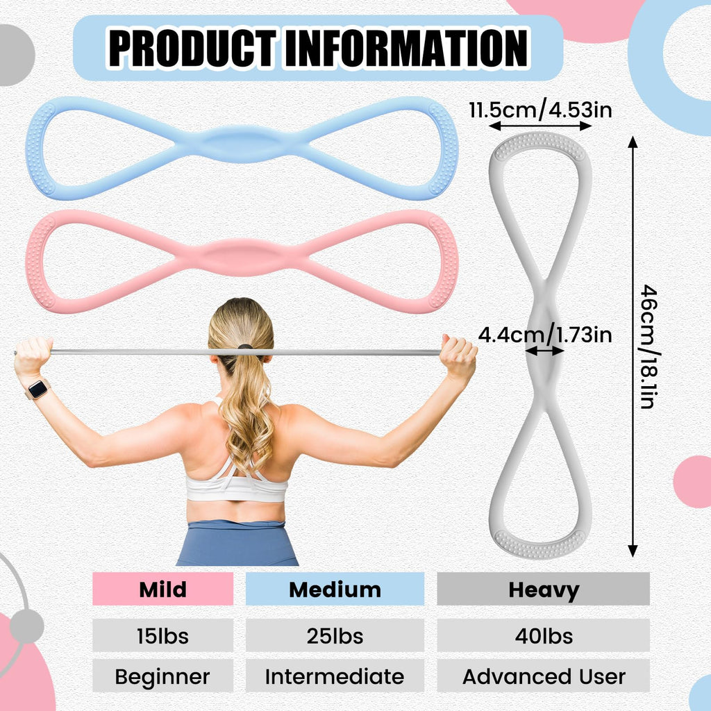Sotiff Figure 6 Pcs Figure 8 Resistance Bands (15, 25, 40 Lbs) and Elastic Band Loop (15, 25, 35 Lbs) Set, Exercise Bands for Arms, Shoulders, Legs and Hips Stretch Equipment for Women Yoga