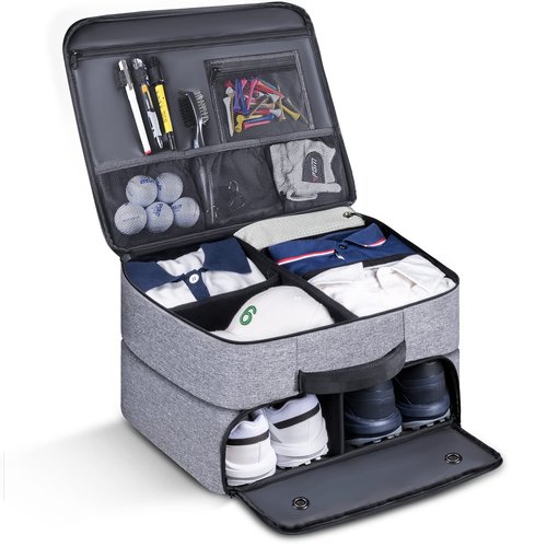 MAQTOIZ Golf Trunk Organizer 2 Layer, Car with Ventilated Compartment for Pair Shoes, Storage Locker Accessories, Balls, Tees, Clothes, Gloves, Gifts Men Grey