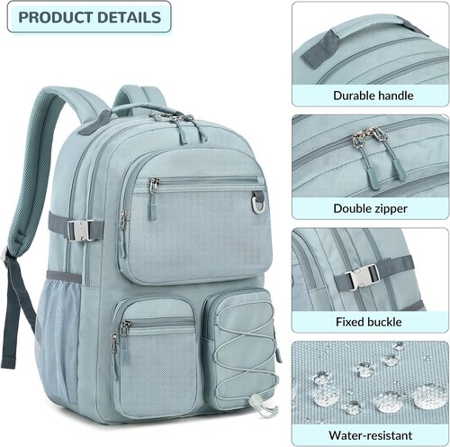 Lohol Water Resistant Backpack - Multiple Pockets for School & Travel | 15.6-Inch Laptop Daypack (Blue)
