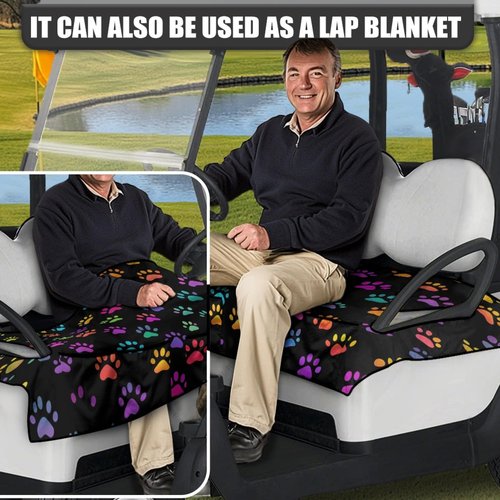 Knextrepoy Dog Paw Print Golf Cart Seat Cover for 2 Seats Summer Golf Cart Rear Seat Cover with 4 Front Pockets Universal Golf Cart Seat Blanket Comfortable and Keeps Warm in Winter