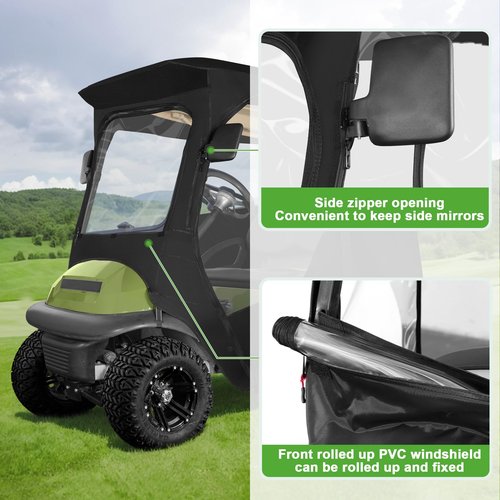 10L0L Deluxe Golf Cart Enclosure 2 Passenger for Club Car Precedent, 4-Sided Clear PVC Window Cover with Mirror Openings & Zipper Entry, Fits Club Car Precedent/Onward/Tempo Golf Cart