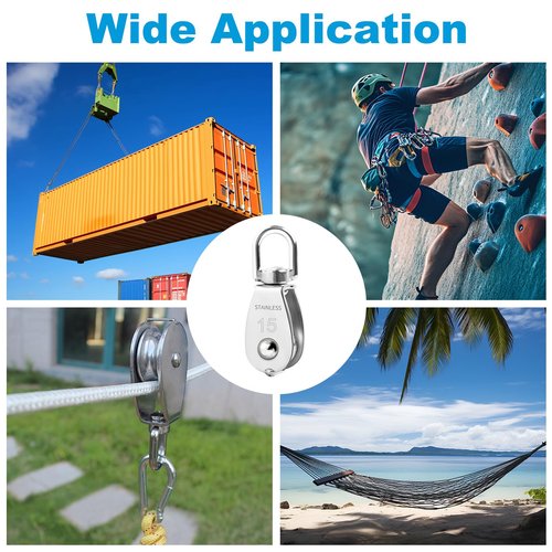 Mixiflor 12 Pack M15 Pulleys for Rope, 304 Stainless Steel Wire Rope Cable Pulley, Heavy Duty Swivel Pulley Wheel Hanging Wire Towing Wheel for Lifting