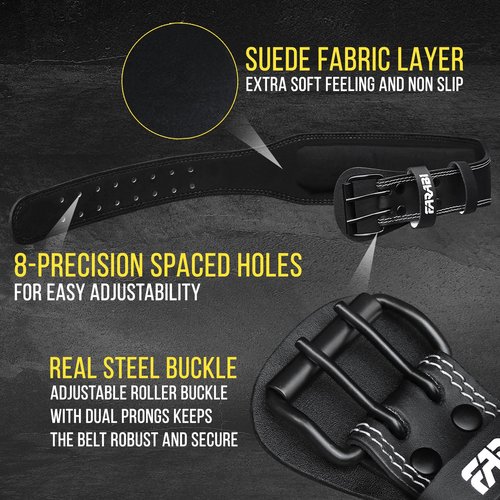 Farabi Sports Powerlifting Belt 100% Genuine Leather Weight Lifting Belt 4" wide Gym Belt Men and Women Weightlifting Belt for Gym Training Bodybuilding and Workout belt (Black, X-Large)
