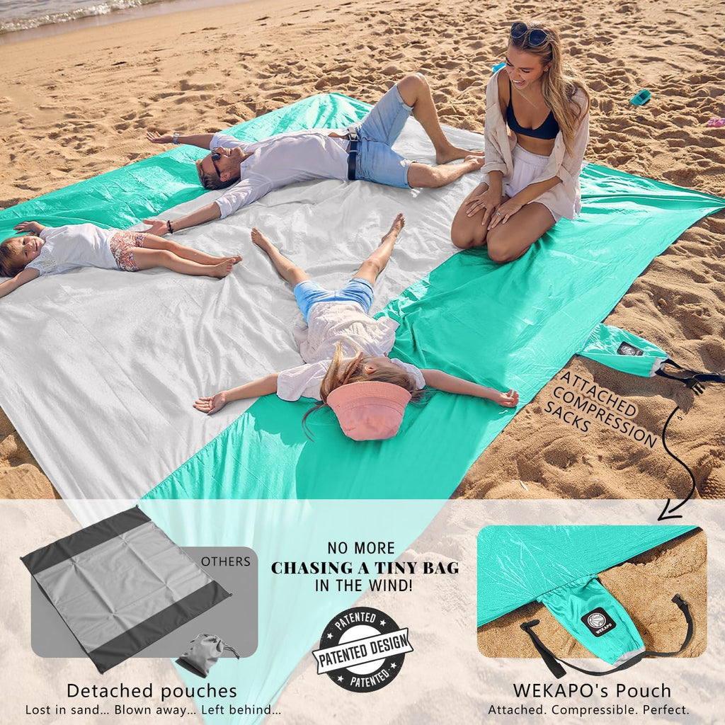 WEKAPO Beach Blanket - Sandproof Waterproof Extra Large Mat | Quick Drying Beach Essential for Camping & Picnics