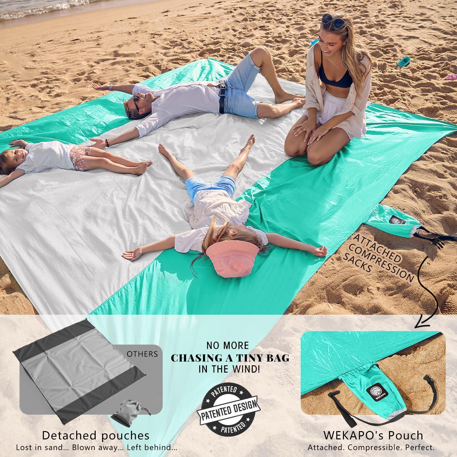 WEKAPO Beach Blanket - Sandproof Waterproof Extra Large Mat | Quick Drying Beach Essential for Camping & Picnics