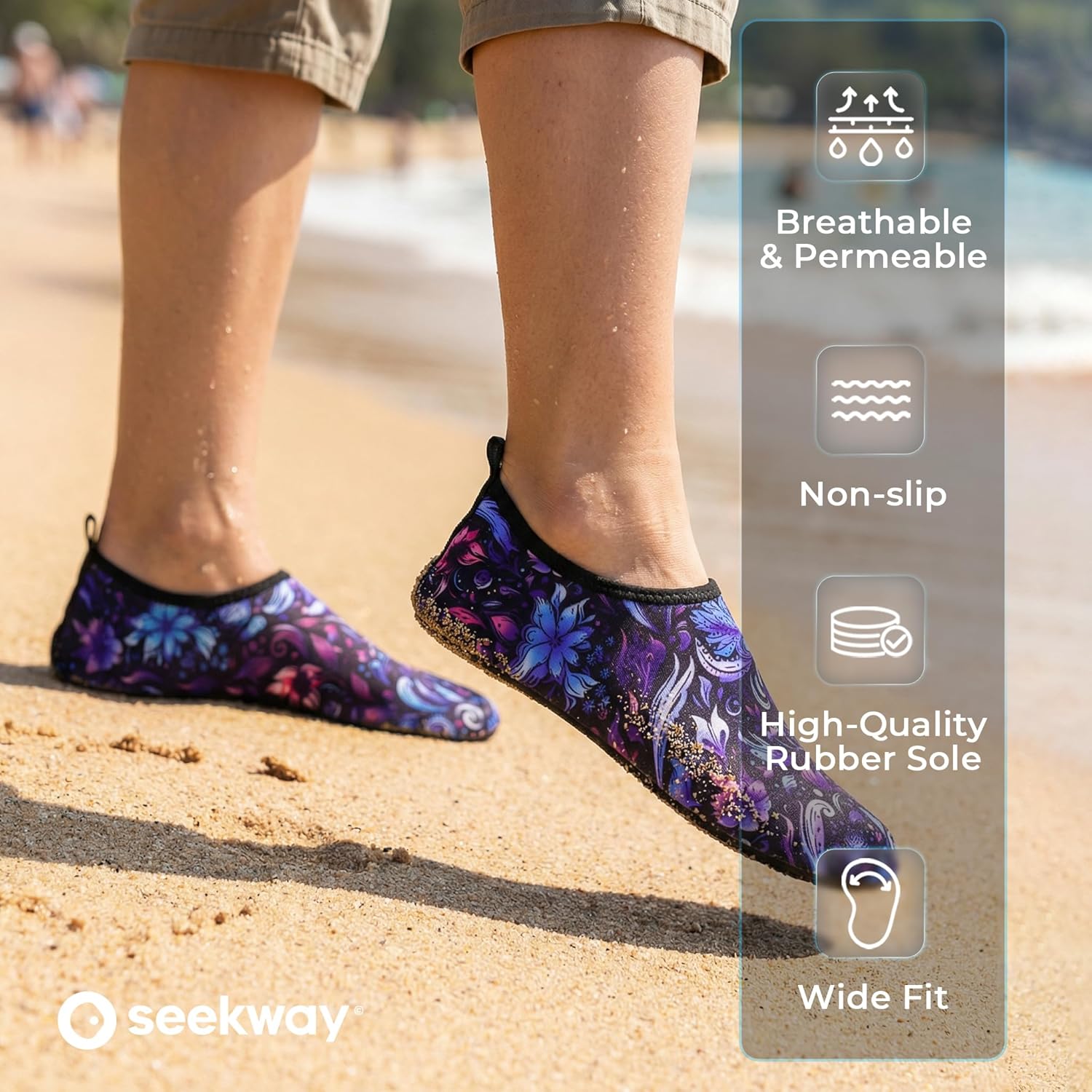 SEEKWAY Water Shoes - Quick-Dry Aqua Socks for Men & Women | Non-Slip Barefoot Design in Black