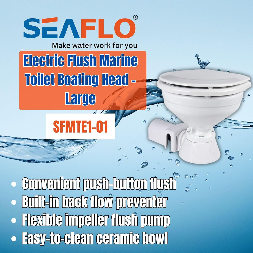 SEAFLO 12V Electric Marine Toilet - Compact Boating Head for Easy Installation and Use