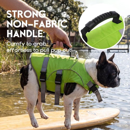 ASENKU Dog Life Jacket - High Buoyancy Swimming Vest with Rescue Handle | Adjustable Fit for Small to Large Dogs (Neon Green, Size S)