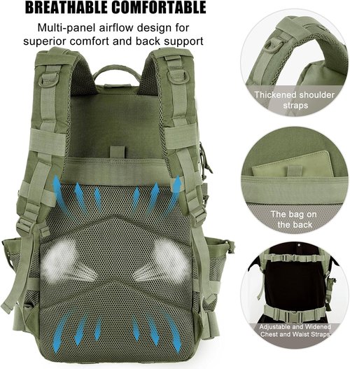 Military Tactical Backpack - 50L Large Molle Assault Pack for Men | Water-Resistant Dark Green Rucksack