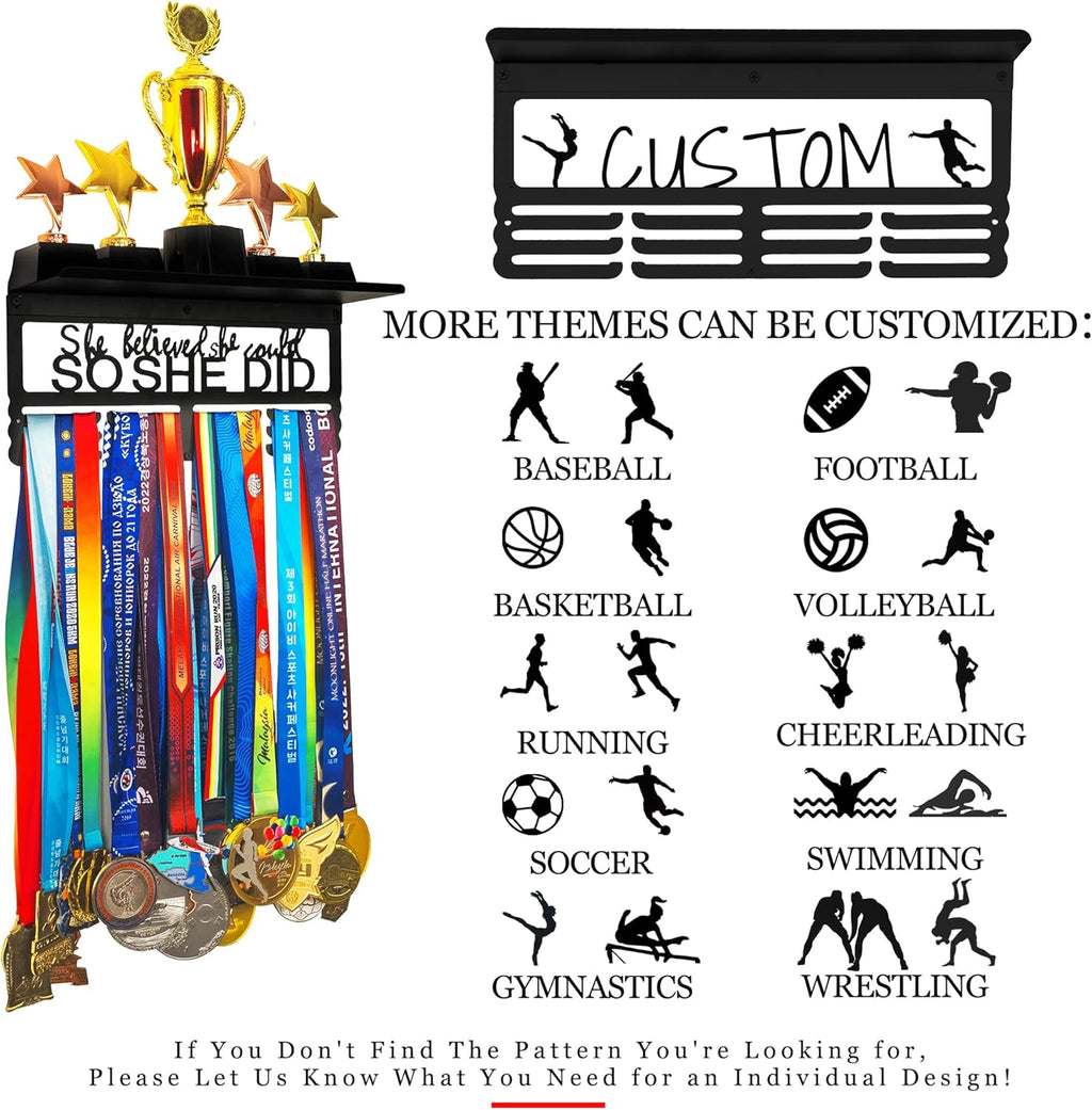 Personalized Medal Display Rack - Custom Metal Hanger for 70+ Awards | Easy Installation for Sports Recognition