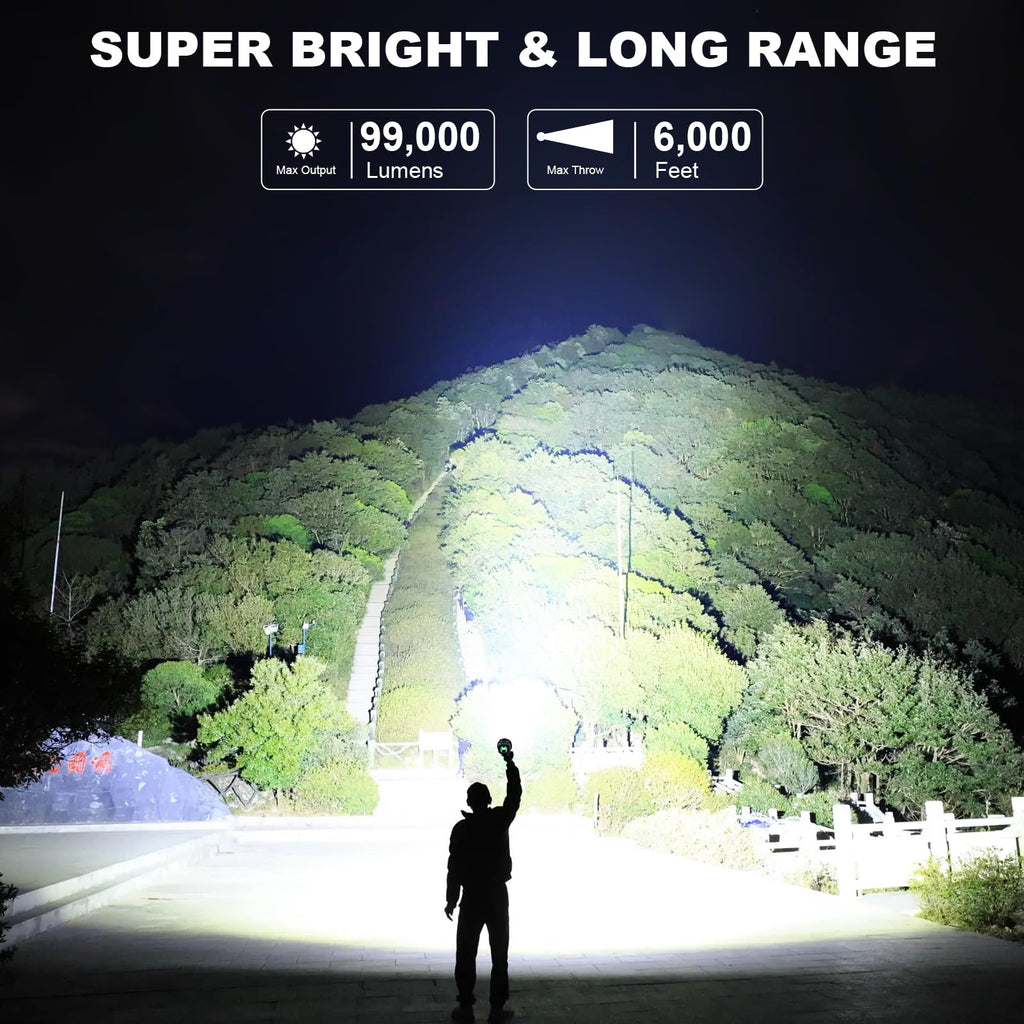 Vinderfine Rechargeable Spotlight, 99000 Lumens Super Bright Led Spotlights Flashlight with Cob Light, 10000ɱAh Spot Lights, Handheld Spotlight for Hunting Boating Outdoor, Long Runtime