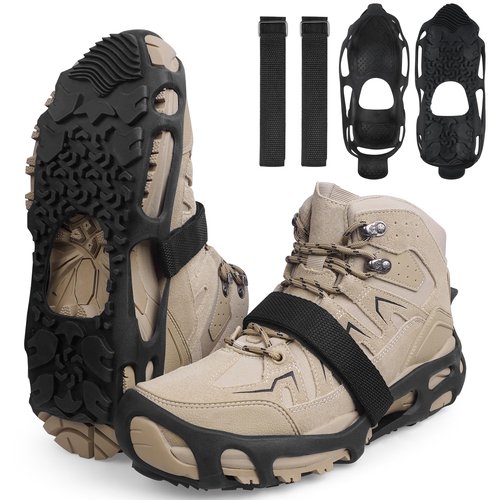 Ice Cleats Spikeless,Anti-Slip Snow Cleat Winter Traction Grips Crampon for Slick Wet Slippery Surface Indoor Outdoor Use Ice Shoes Grippers Rubber Tread Roofing Shoes (Large/X-Large(with Straps))